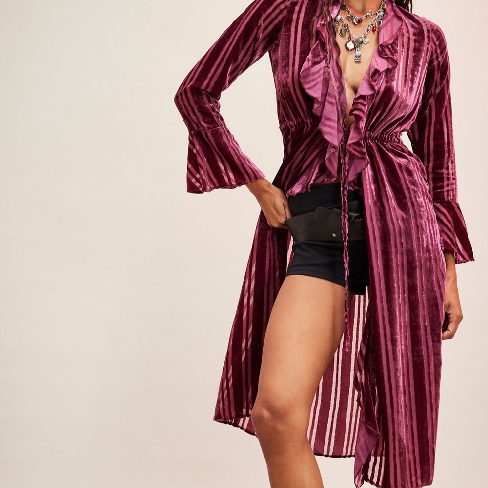 Free People Black Striped Duster